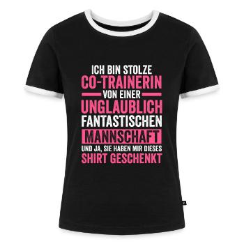 Co-Trainerin Sport Coach Geschenk - Frauen Kontrast-T-Shirt - Schwarz/Weiß - Vorne - Selfina (174cm)