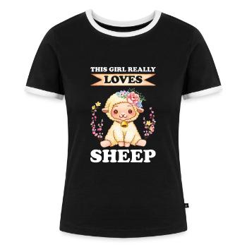 Schafe Schafhalter Geschenk - Frauen Kontrast-T-Shirt - Schwarz/Weiß - Vorne - Selfina (174cm)