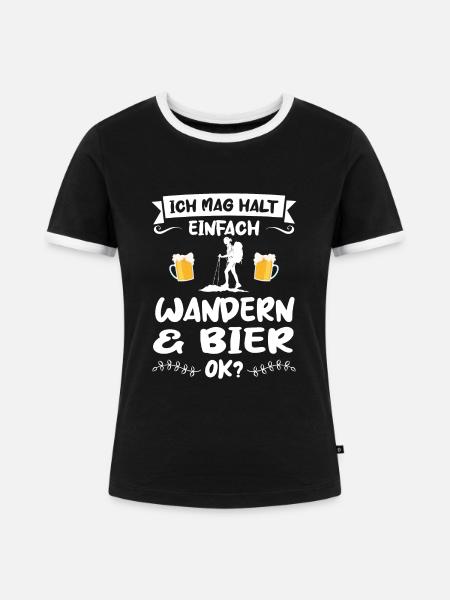 Wandern Bier Berg Geschenk - Frauen Kontrast-T-Shirt - Schwarz/Weiß