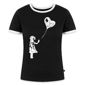 LOVE IS IN THE CLOUD - Girl with Smartphone - Frauen Kontrast-T-Shirt - Schwarz/Weiß - Vorne - Selfina (174cm)