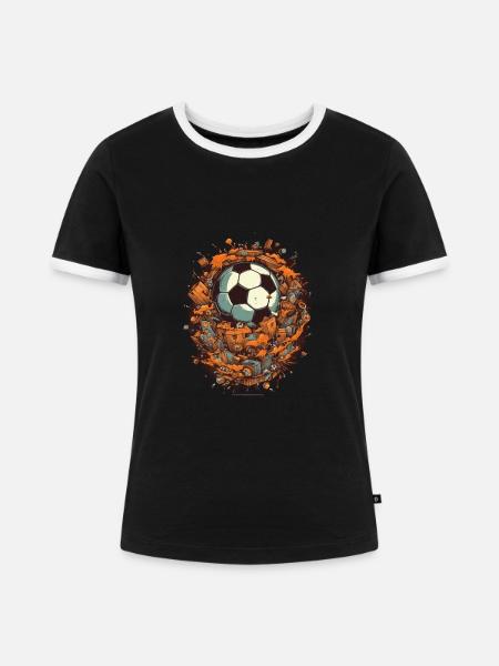 Fußball Ball - Frauen Kontrast-T-Shirt - Schwarz/Weiß