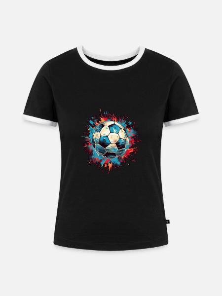 Fußball Ball - Frauen Kontrast-T-Shirt - Schwarz/Weiß