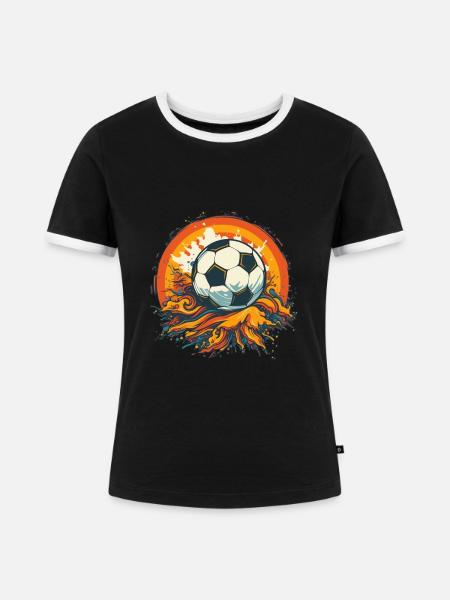 Fußball Ball - Frauen Kontrast-T-Shirt - Schwarz/Weiß