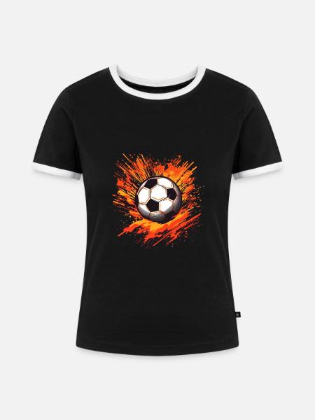 Fußball Ball - Frauen Kontrast-T-Shirt - Schwarz/Weiß