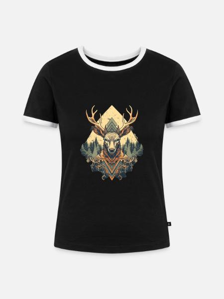 Hirsch - Frauen Kontrast-T-Shirt - Schwarz/Weiß