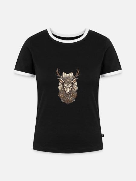 Hirsch - Frauen Kontrast-T-Shirt - Schwarz/Weiß