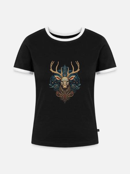 Hirsch - Frauen Kontrast-T-Shirt - Schwarz/Weiß