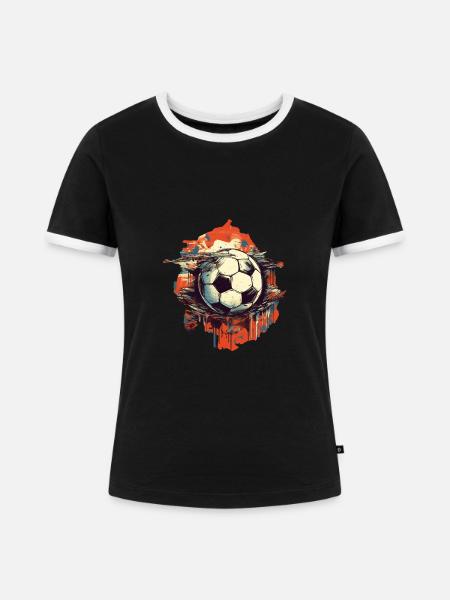 Fussball Ball - Frauen Kontrast-T-Shirt - Schwarz/Weiß