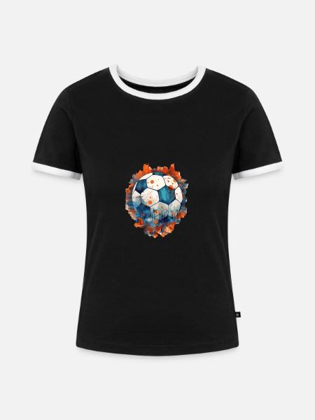 Fussball Ball - Frauen Kontrast-T-Shirt - Schwarz/Weiß