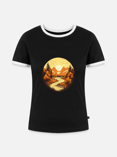 Herbstliche Landschaft - Frauen Kontrast-T-Shirt - Schwarz/Weiß