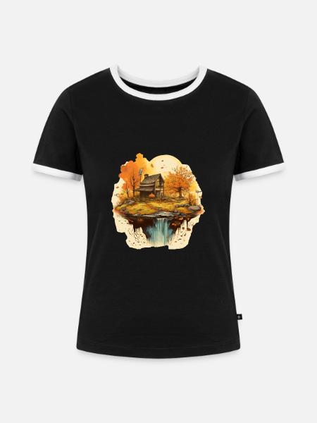 Herbstliche Landschaft - Frauen Kontrast-T-Shirt - Schwarz/Weiß