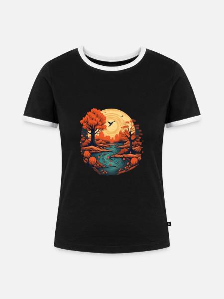Herbstliche Landschaft - Frauen Kontrast-T-Shirt - Schwarz/Weiß