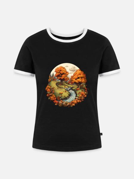Herbstliche Landschaft - Frauen Kontrast-T-Shirt - Schwarz/Weiß