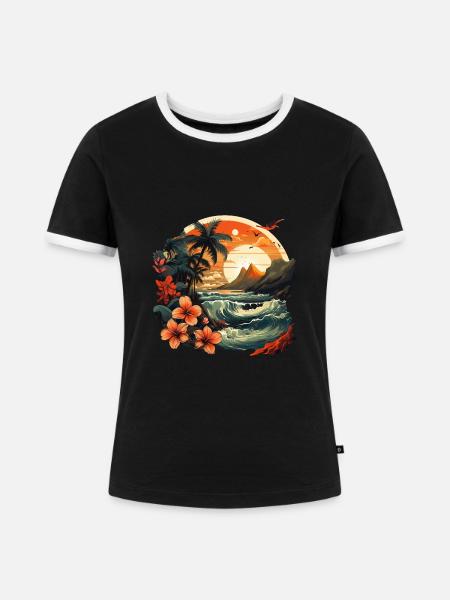 Tropisch - Frauen Kontrast-T-Shirt - Schwarz/Weiß