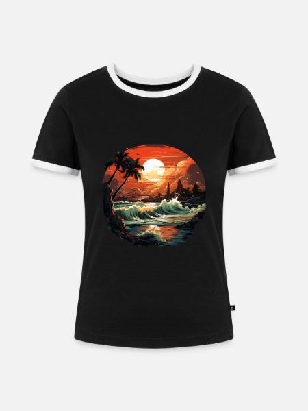Tropisch - Frauen Kontrast-T-Shirt - Schwarz/Weiß
