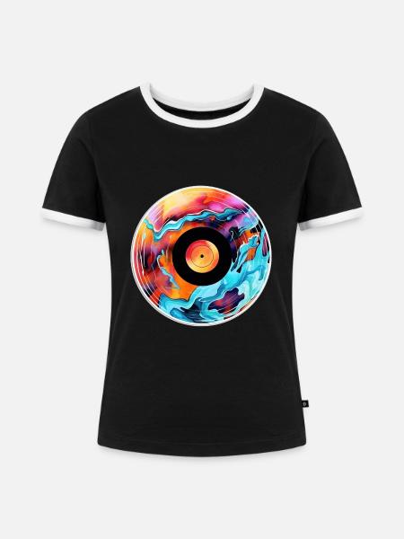 Schallplatte - Frauen Kontrast-T-Shirt - Schwarz/Weiß