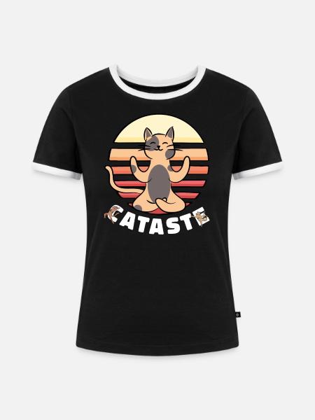 Namaste Lustige Katzen - Frauen Kontrast-T-Shirt - Schwarz/Weiß