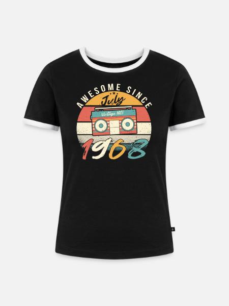 Retro Rekorder 1968 Juli - Frauen Kontrast-T-Shirt - Schwarz/Weiß