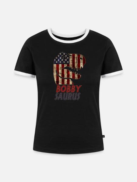 Patriotic Bobby Dinosaur Bobbysaurus - Frauen Kontrast-T-Shirt - Schwarz/Weiß