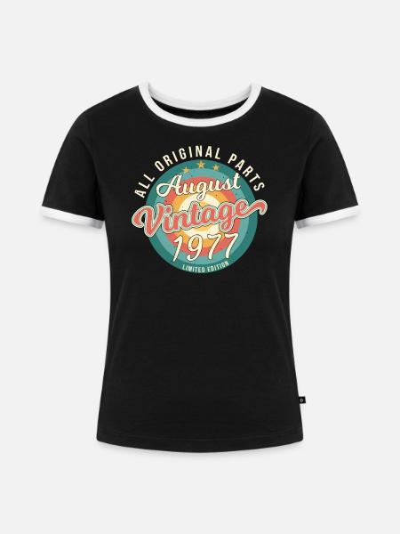 August 1977 Geschenkidee - Frauen Kontrast-T-Shirt - Schwarz/Weiß