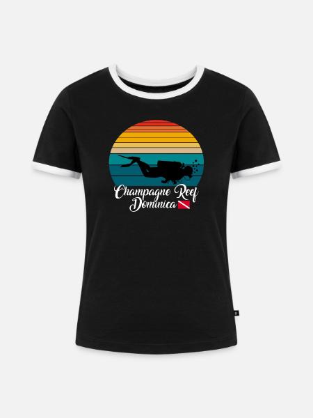 Reef Dominica Diving - Frauen Kontrast-T-Shirt - Schwarz/Weiß