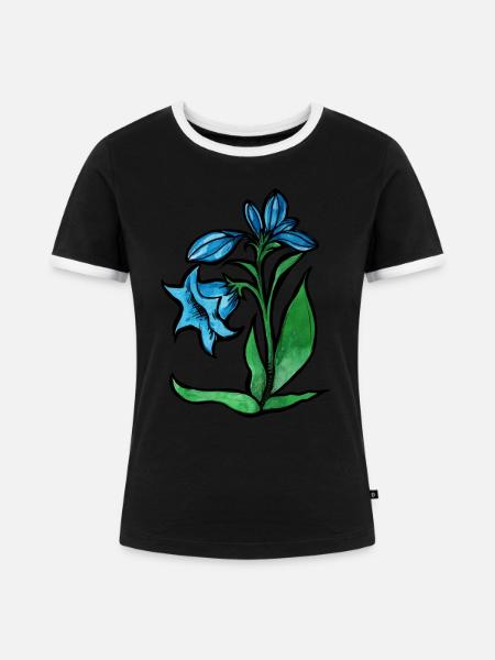 Blaue Blume - Frauen Kontrast-T-Shirt - Schwarz/Weiß