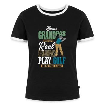 Grandpa Golfer - Funny Golf Grandpa - Frauen Kontrast-T-Shirt - Schwarz/Weiß - Vorne - Selfina (174cm)
