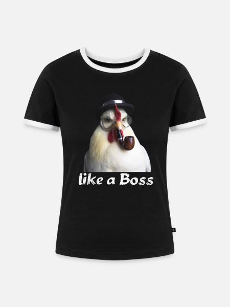Hahn Boss - Frauen Kontrast-T-Shirt - Schwarz/Weiß