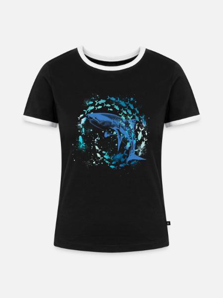 fischschwarm,fische,malerei,graffiti,Hai - Frauen Kontrast-T-Shirt - Schwarz/Weiß