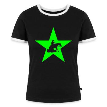 Stern mit Westernreiter Sliding Stop - Frauen Kontrast-T-Shirt - Schwarz/Weiß - Vorne - Selfina (174cm)