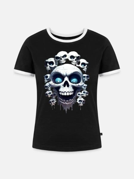 Lustige Skelettköpfe - Frauen Kontrast-T-Shirt - Schwarz/Weiß