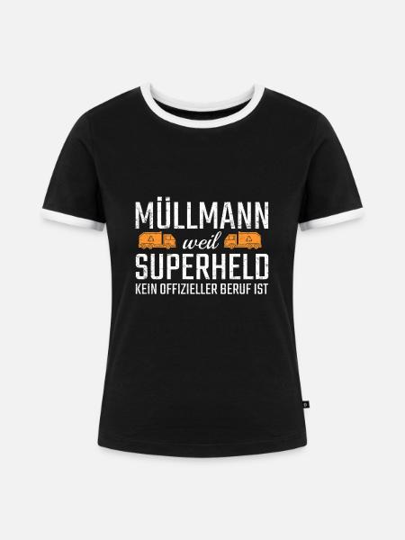 Müllmann Superheld - Frauen Kontrast-T-Shirt - Schwarz/Weiß