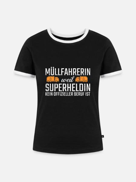 Müllfahrerin Superheldin - Frauen Kontrast-T-Shirt - Schwarz/Weiß