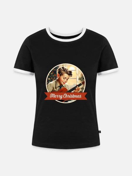 Junge spielt ein Weihnachtslied - Frauen Kontrast-T-Shirt - Schwarz/Weiß