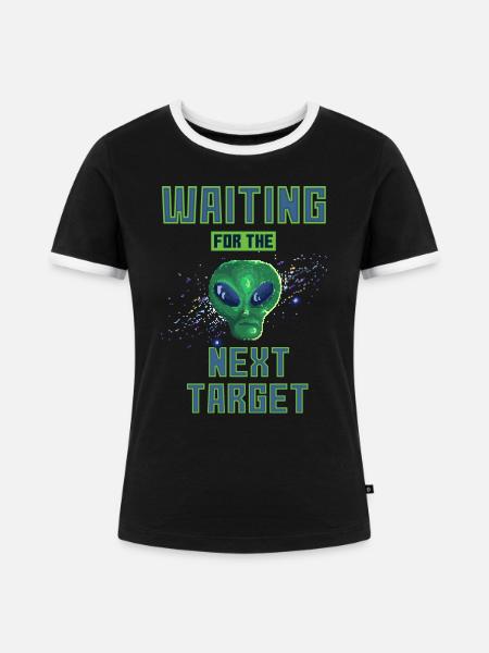 Alien Attack - Frauen Kontrast-T-Shirt - Schwarz/Weiß