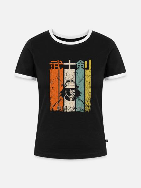 Samurai Retro Katana - Frauen Kontrast-T-Shirt - Schwarz/Weiß