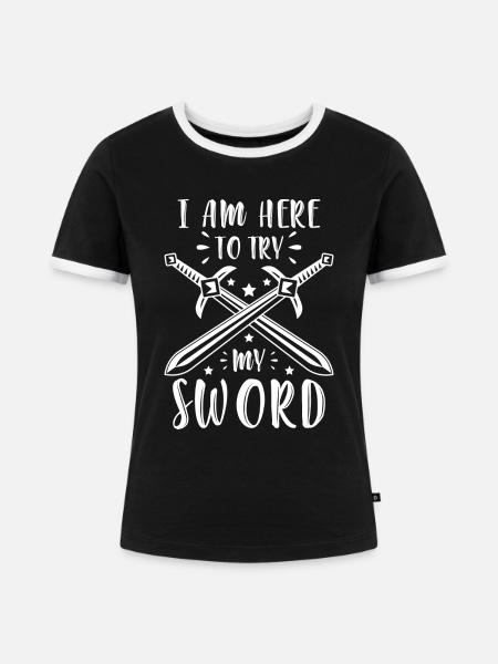 Schwert Samurai Geek Duell - Frauen Kontrast-T-Shirt - Schwarz/Weiß