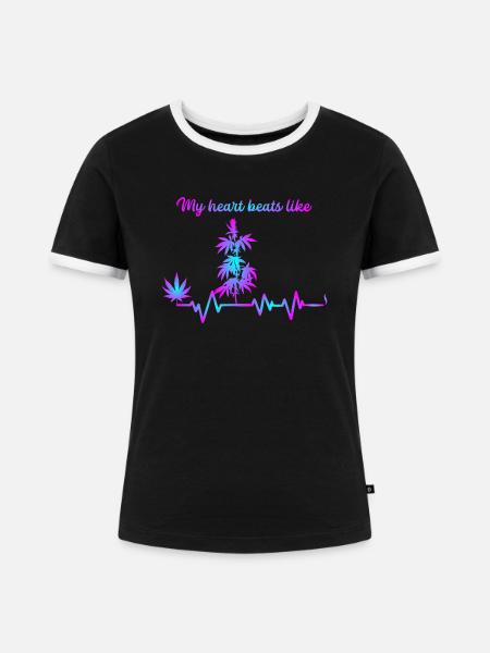 My heart beats like - Frauen Kontrast-T-Shirt - Schwarz/Weiß