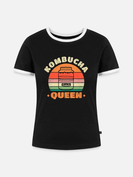 Kombucha Queen - Frauen Kontrast-T-Shirt - Schwarz/Weiß