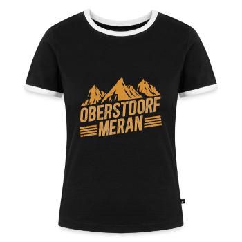 Alpenüberquerung Oberstdorf Meran E5 Fernwanderweg - Frauen Kontrast-T-Shirt - Schwarz/Weiß - Vorne - Selfina (174cm)