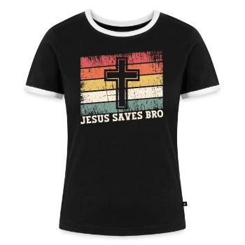 Jesus Christus - Christliches Shirt - Christliche - Frauen Kontrast-T-Shirt - Schwarz/Weiß - Vorne - Selfina (174cm)