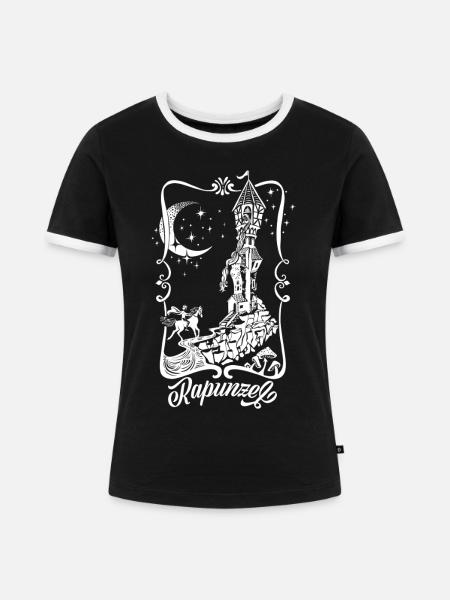 Rapunzel Turm Silhouette Prinzessin - Frauen Kontrast-T-Shirt - Schwarz/Weiß