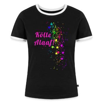 Kölle alaaf, Konfetti,karneval, Sterne - Frauen Kontrast-T-Shirt - Schwarz/Weiß - Vorne - Selfina (174cm)