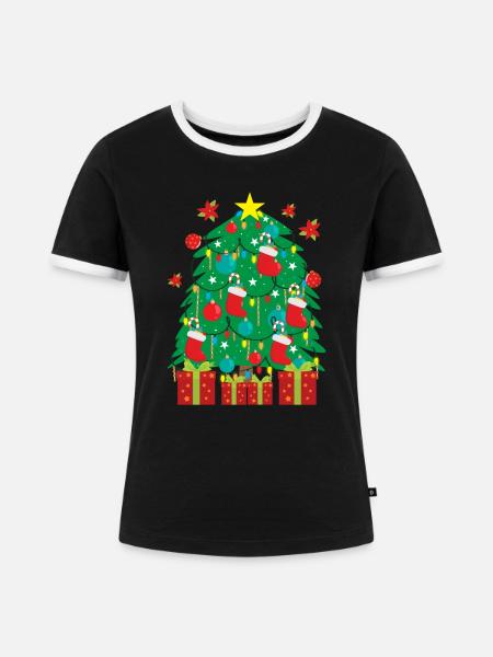 Weihnachtsbaum - Tanne - Christbaum - Geschenk - Frauen Kontrast-T-Shirt - Schwarz/Weiß