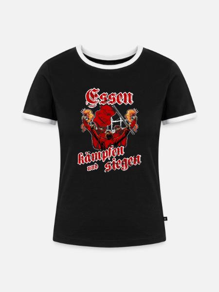 Essen kämpfen und siegen - Frauen Kontrast-T-Shirt - Schwarz/Weiß