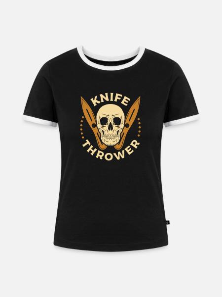 Messer werfen Skeleton Geschenk - Frauen Kontrast-T-Shirt - Schwarz/Weiß