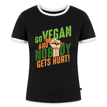 Go vegan and nobody gets hurt Veganer Veganismus - Frauen Kontrast-T-Shirt - Schwarz/Weiß - Vorne - Selfina (174cm)