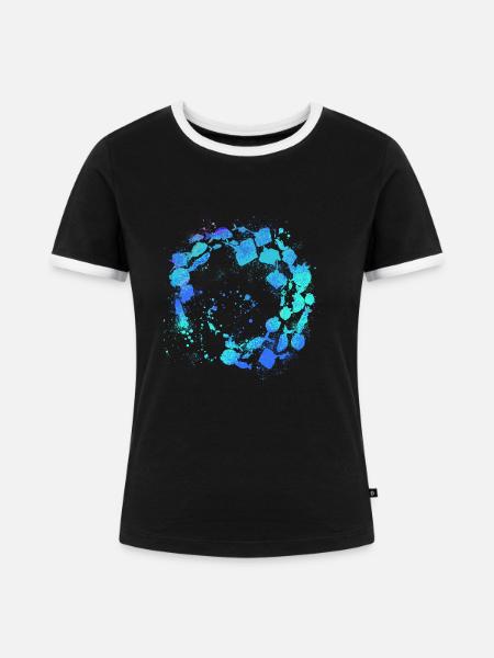 fischschwarm,fische,malerei,blau,graffiti,rochen - Frauen Kontrast-T-Shirt - Schwarz/Weiß