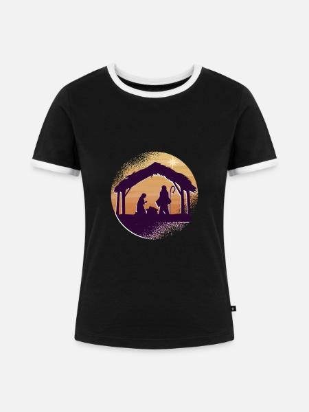 Frohe Weihnachten geburt Jesus - Frauen Kontrast-T-Shirt - Schwarz/Weiß
