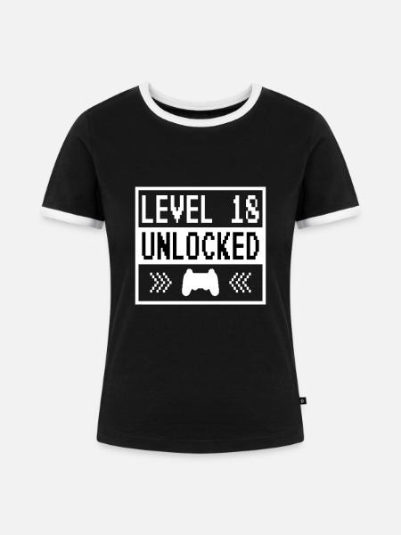 Level 18 Unlocked - Frauen Kontrast-T-Shirt - Schwarz/Weiß